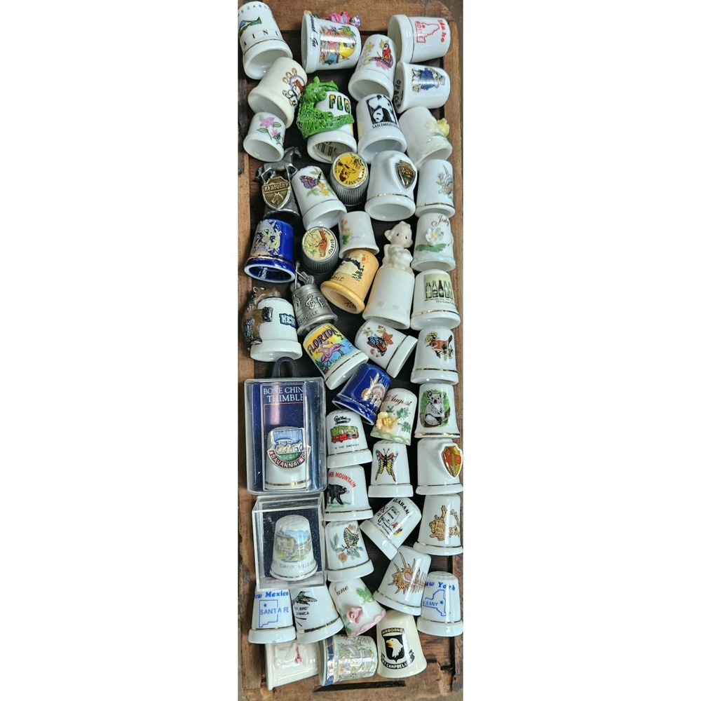 Vintage Lot of 51 Travel Porcelain Souvenir Thimbles United States Collectibles